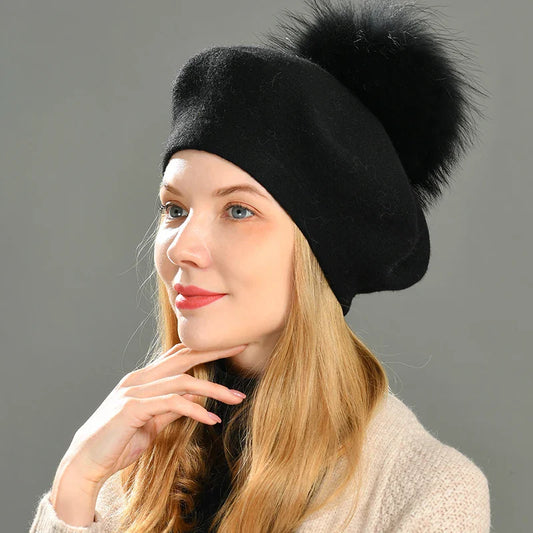 Isla Classic Fit Beret | Pompom Detail Beret