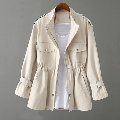 Women’s Trench Coat – Structured Fit – Zipper Front – Utility Style – Breathable Blend