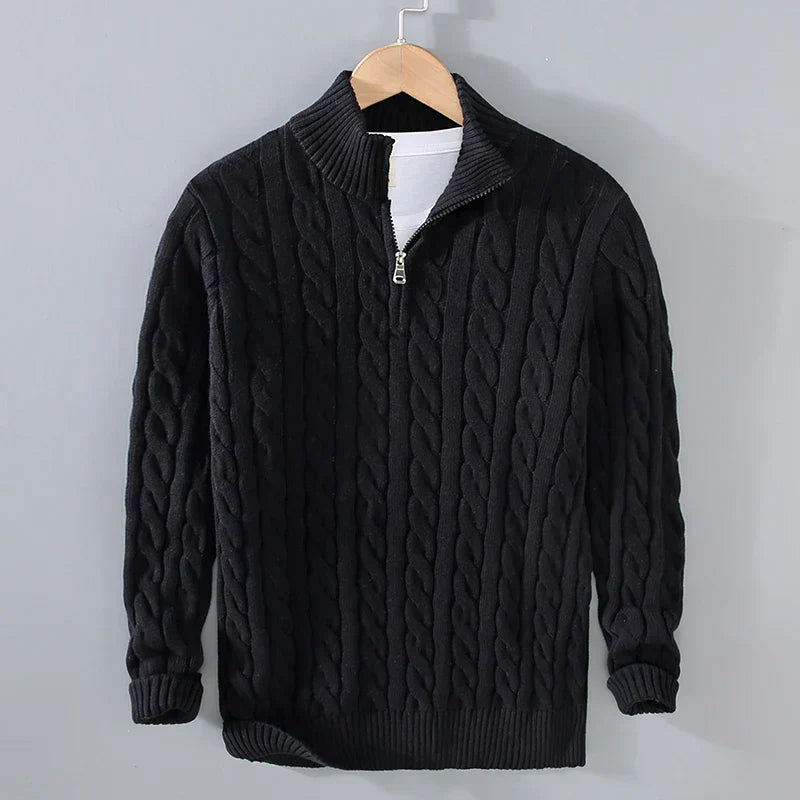 Men’s Sweater – Soft Knit – Regular Fit – Cable Knit with Zip Collar
