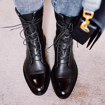 Isabella Lace-Up Cap Toe Ankle Boots | Solid Standard Fit Boots
