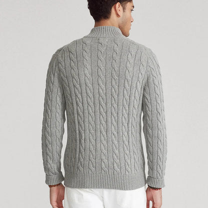 Men’s Sweater – Soft Knit – Regular Fit – Cable Knit with Zip Collar