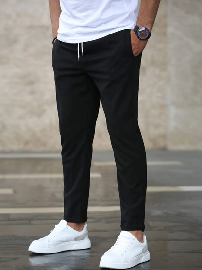 Men’s Slim Fit Pants – Cotton Blend – Elastic Waist – Drawstring – Full Length