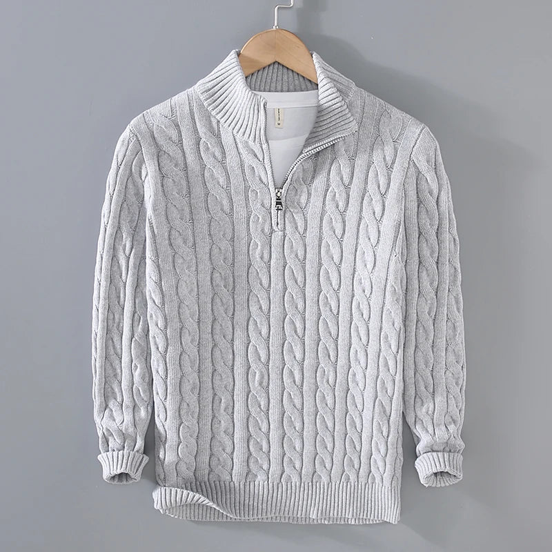 Men’s Sweater – Soft Knit – Regular Fit – Cable Knit with Zip Collar