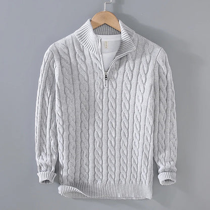 Men’s Sweater – Soft Knit – Regular Fit – Cable Knit with Zip Collar