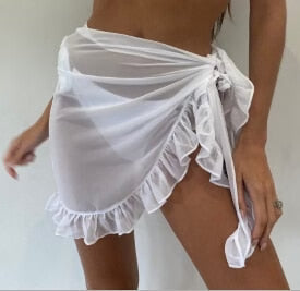 Women’s Beach Cover-Up Skirt – Mini Length – Tie Waist – Ruffled Hem – Breathable Fabric