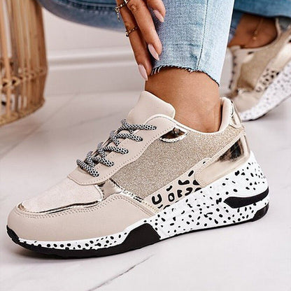Women’s Low-Top Sneakers – Leopard Print – Reflective Accents – Casual Everyday Style