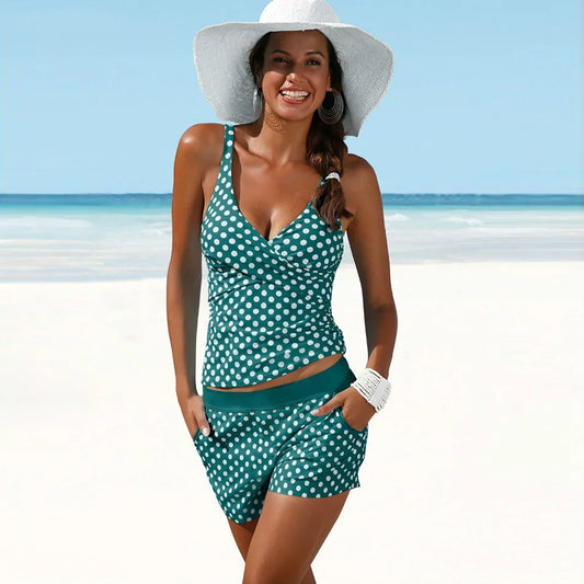 Women’s Tankini Set – Slim Fit – Plunge Neck – Supportive Straps – Breathable Blend