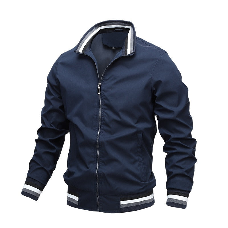 Men’s Jacket – Regular Fit – Lightweight Smooth Texture – Ribbed Trim – Zip Closure
