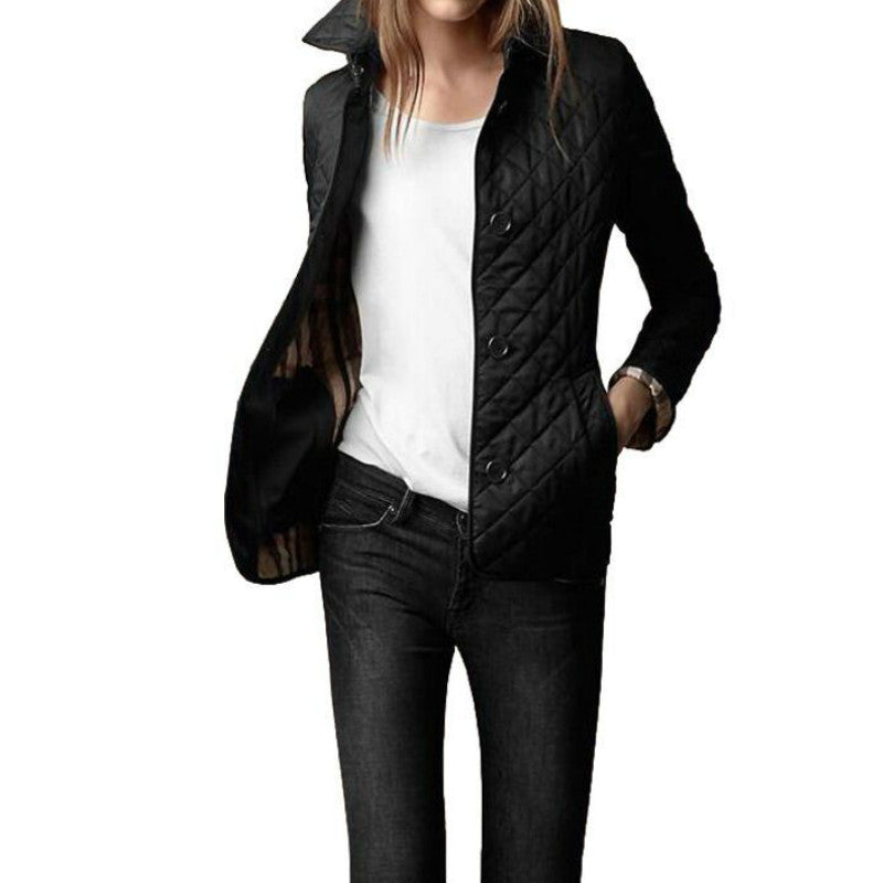 Women’s Quilted Coat – Lightweight – Tailored Fit – Button Front – Hip Length