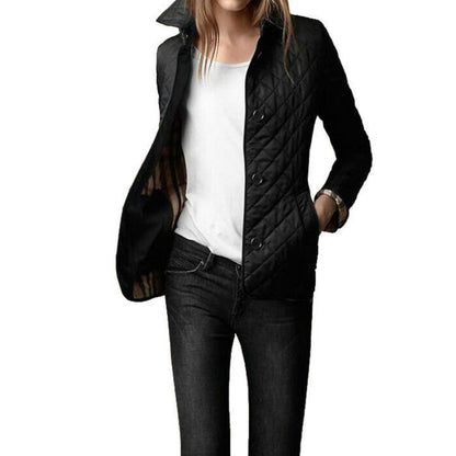 Women’s Quilted Coat – Lightweight – Tailored Fit – Button Front – Hip Length