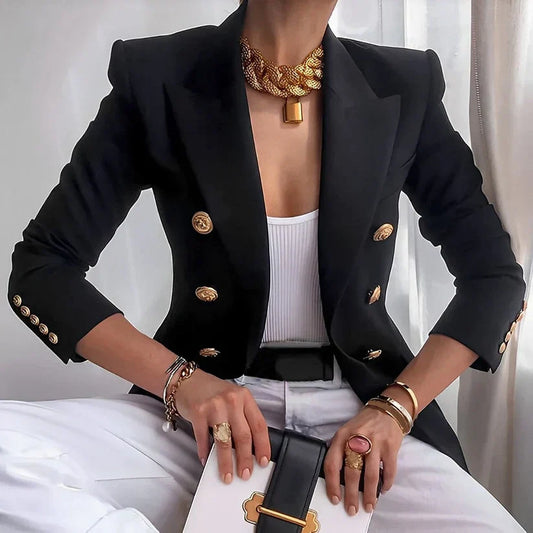 Women’s Blazer – Tailored Fit – Double-Breasted – Luxury Fabric – Gold Button Detail
