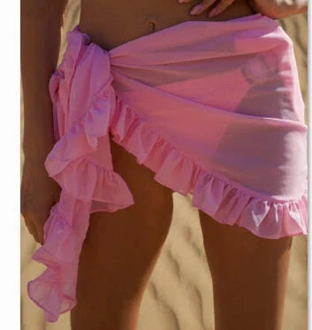 Women’s Beach Cover-Up Skirt – Mini Length – Tie Waist – Ruffled Hem – Breathable Fabric