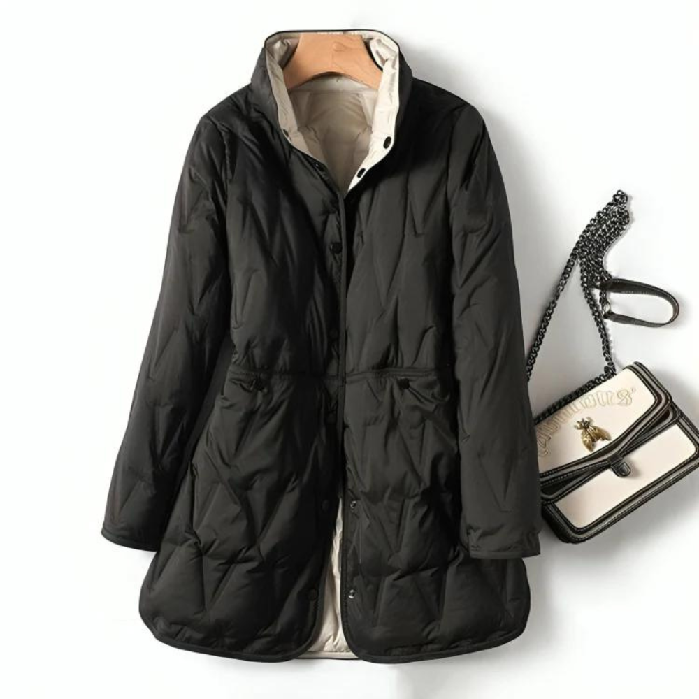 Sienna Mid-Length Down Jacket | Quilted Reversible Down Jacket