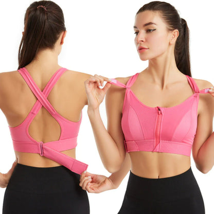 Women’s Sports Bra – High Support – Front Zip – Criss-Cross Back – Breathable Blend
