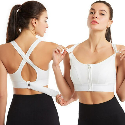 Women’s Sports Bra – High Support – Front Zip – Criss-Cross Back – Breathable Blend