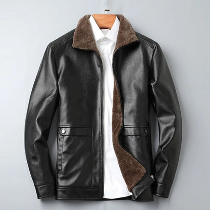 Joshua Regular Fit Leather Jacket | Fleece-Lined Collared Jacket