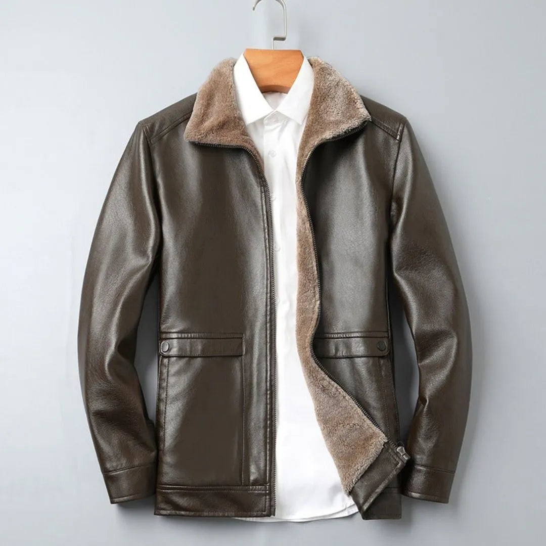 Joshua Regular Fit Leather Jacket | Fleece-Lined Collared Jacket