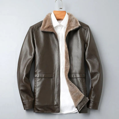 Joshua Regular Fit Leather Jacket | Fleece-Lined Collared Jacket