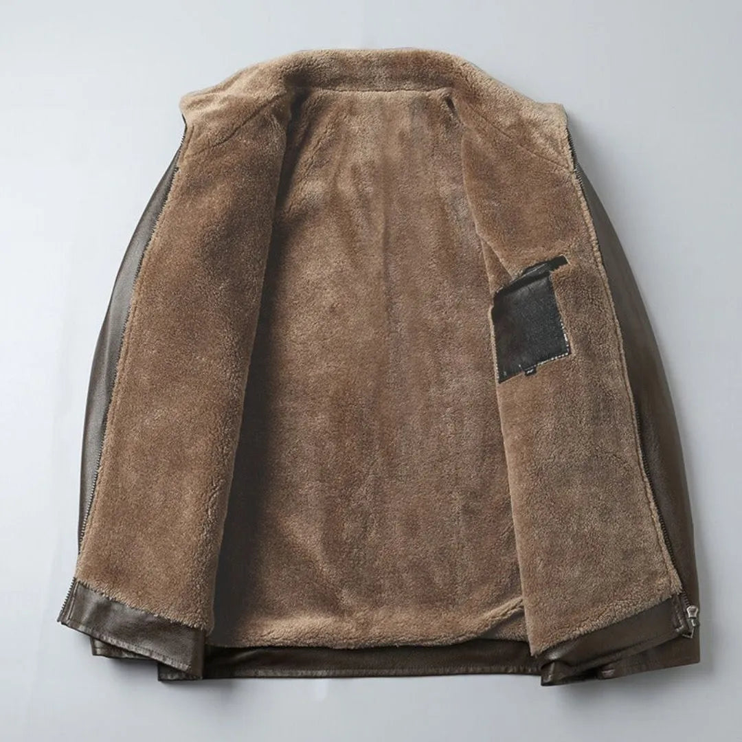 Joshua Regular Fit Leather Jacket | Fleece-Lined Collared Jacket
