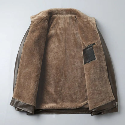 Joshua Regular Fit Leather Jacket | Fleece-Lined Collared Jacket