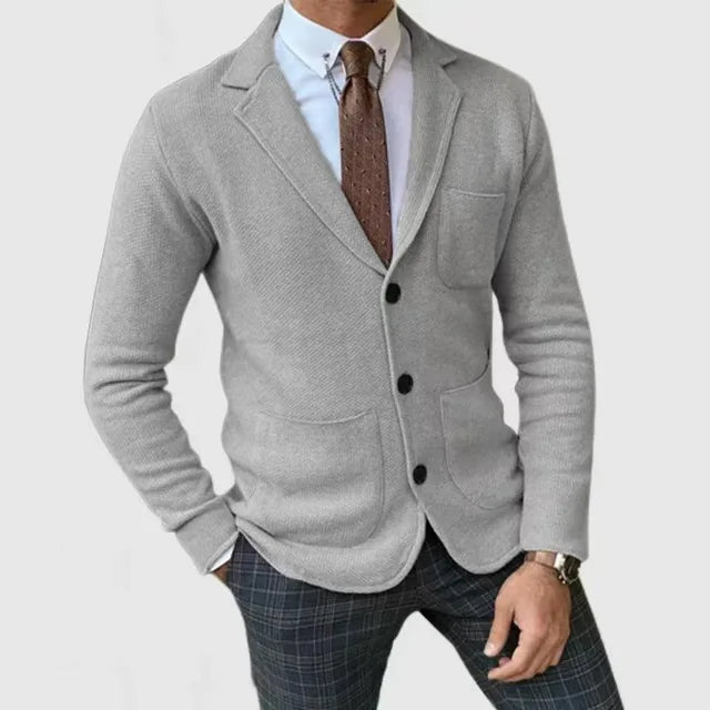 Men’s Blazer – Tailored Fit – Soft Knit – Notched Lapel – Single-Breasted Casual Style