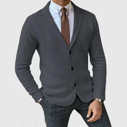 Men’s Blazer – Tailored Fit – Soft Knit – Notched Lapel – Single-Breasted Casual Style