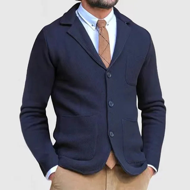 Men’s Blazer – Tailored Fit – Soft Knit – Notched Lapel – Single-Breasted Casual Style