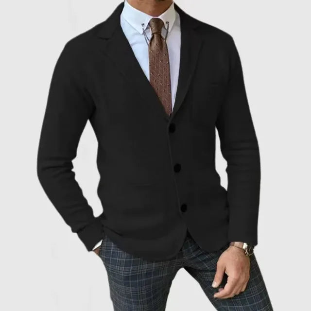 Men’s Blazer – Tailored Fit – Soft Knit – Notched Lapel – Single-Breasted Casual Style