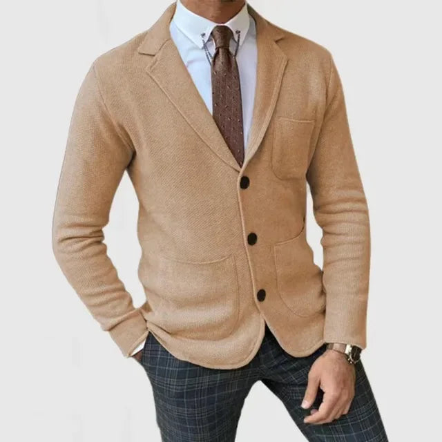 Men’s Blazer – Tailored Fit – Soft Knit – Notched Lapel – Single-Breasted Casual Style