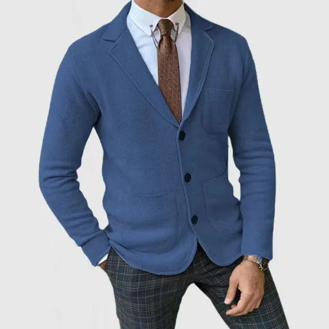 Men’s Blazer – Tailored Fit – Soft Knit – Notched Lapel – Single-Breasted Casual Style