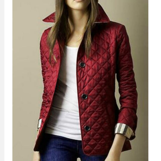 Women’s Quilted Coat – Lightweight – Tailored Fit – Button Front – Hip Length