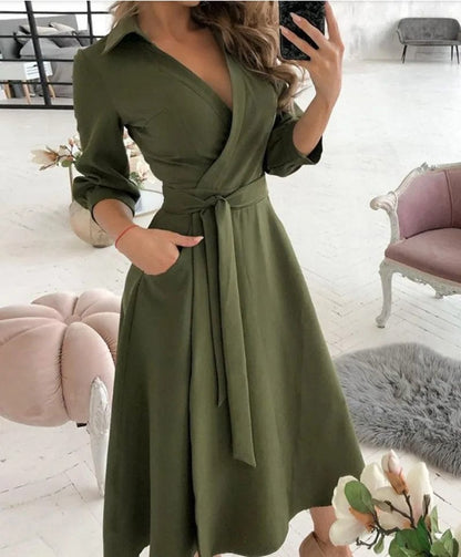 Women's Wrap Dress - V-Neck - Long Sleeve - Adjustable Waist Tie - Butterfly Print
