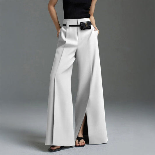 Ava High-Waist Palazzo Pants | Front Slit Pleated Wide-Leg Pants