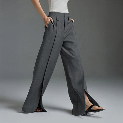 Ava High-Waist Palazzo Pants | Front Slit Pleated Wide-Leg Pants
