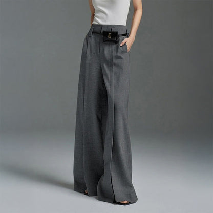 Ava High-Waist Palazzo Pants | Front Slit Pleated Wide-Leg Pants