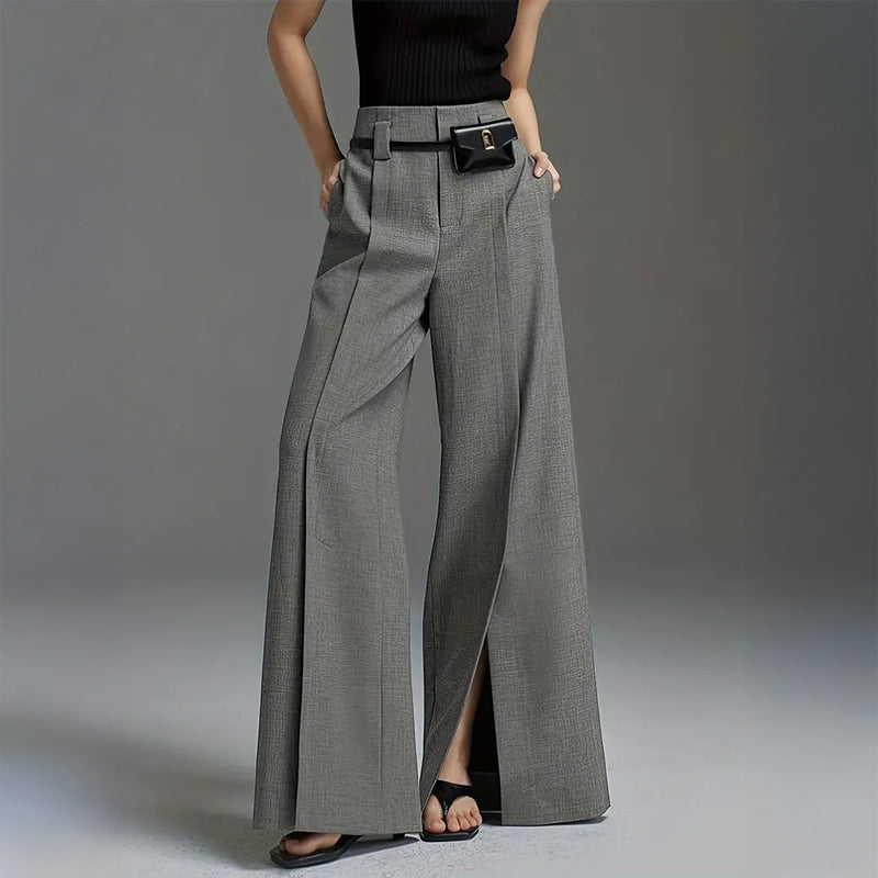Ava High-Waist Palazzo Pants | Front Slit Pleated Wide-Leg Pants