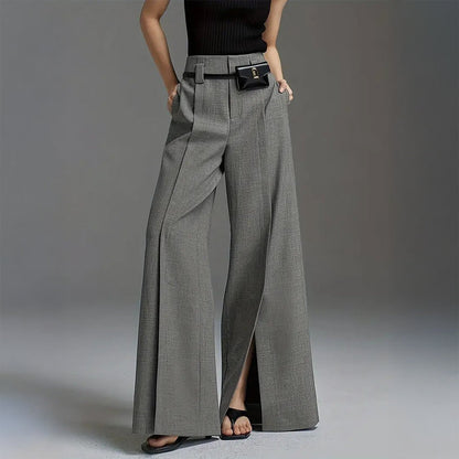 Ava High-Waist Palazzo Pants | Front Slit Pleated Wide-Leg Pants