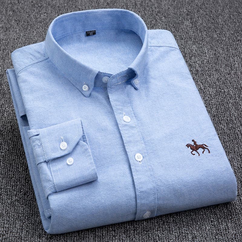 Men’s Long-Sleeved Shirt – Classic Fit – Cotton – Button Front – Chest Embroidery