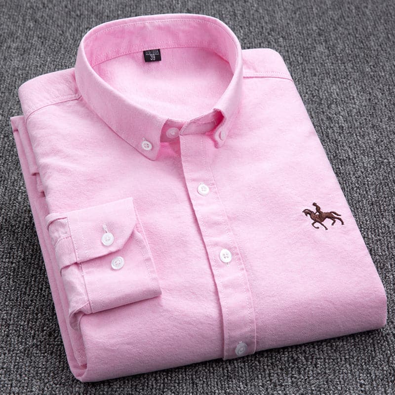 Men’s Long-Sleeved Shirt – Classic Fit – Cotton – Button Front – Chest Embroidery