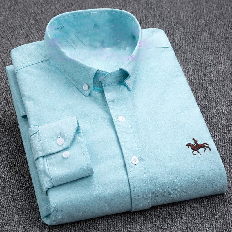 Men’s Long-Sleeved Shirt – Classic Fit – Cotton – Button Front – Chest Embroidery