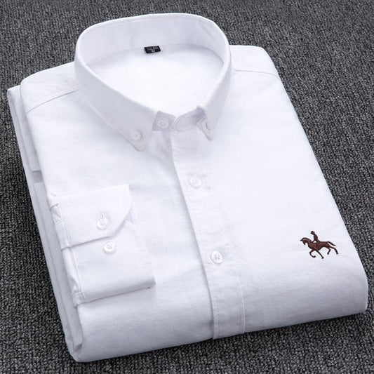 Men’s Long-Sleeved Shirt – Classic Fit – Cotton – Button Front – Chest Embroidery