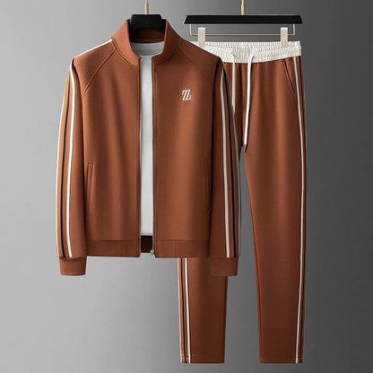 Men’s Tracksuit Set – Standard Fit – Zip Jacket – Tapered Pants – Side Stripe Design