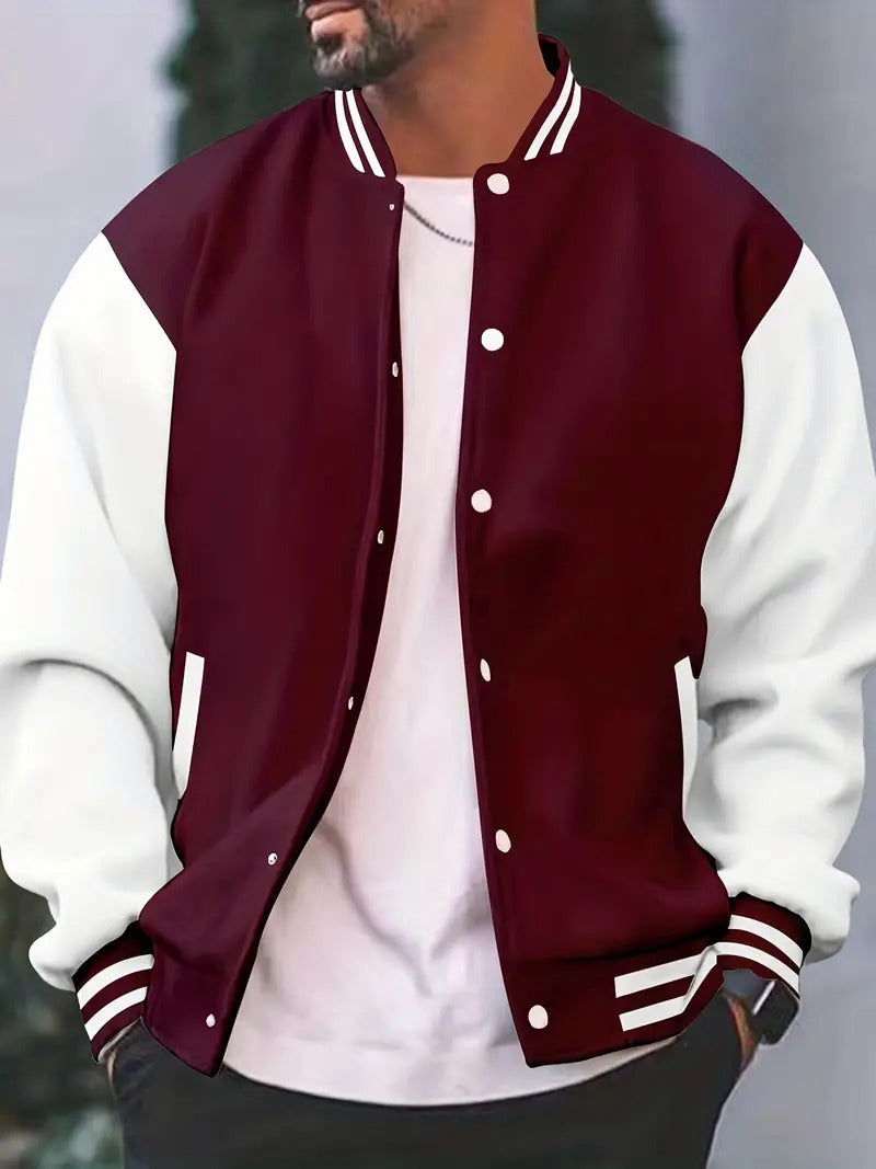 Men’s Bomber Jacket – Regular Fit – Cotton Blend – Snap Button Front – Ribbed Trim