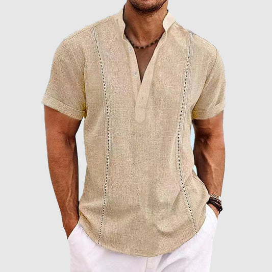 Men’s Casual Blouse – Relaxed Fit – Short Sleeve – Button Placket – Breathable Blend
