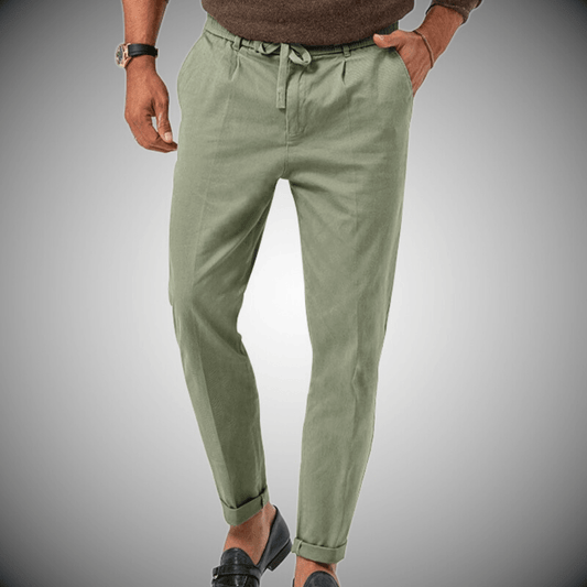 Men’s Relaxed Fit Pants – Natural Fibers – Tapered Leg – Drawstring Waist – Full Length