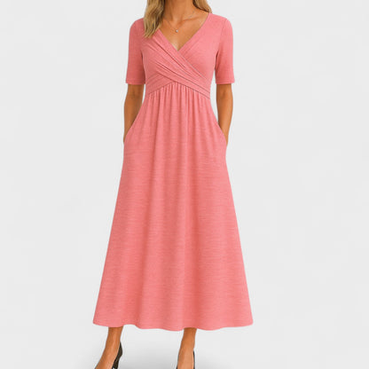 Rosie Fitted A-Line Midi Dress | Wrap Bodice Ruched Waist Dress