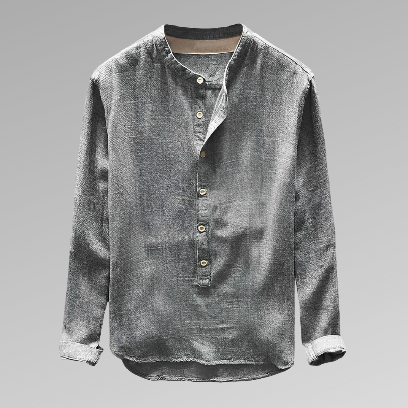 Men’s Long Sleeve Shirt – Relaxed Fit – Mandarin Collar – Half Button – Breathable Blend