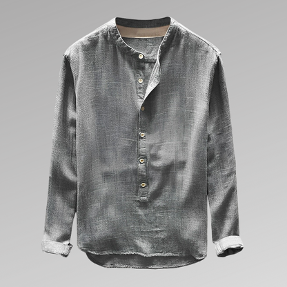 Men’s Long Sleeve Shirt – Relaxed Fit – Mandarin Collar – Half Button – Breathable Blend