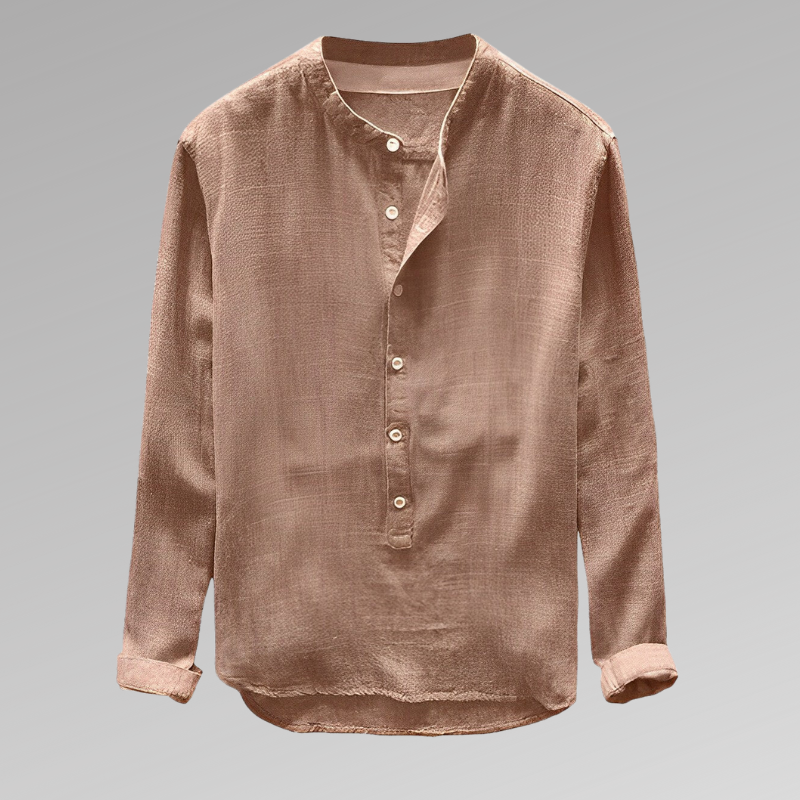 Men’s Long Sleeve Shirt – Relaxed Fit – Mandarin Collar – Half Button – Breathable Blend