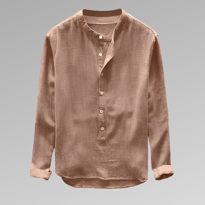 Men’s Long Sleeve Shirt – Relaxed Fit – Mandarin Collar – Half Button – Breathable Blend